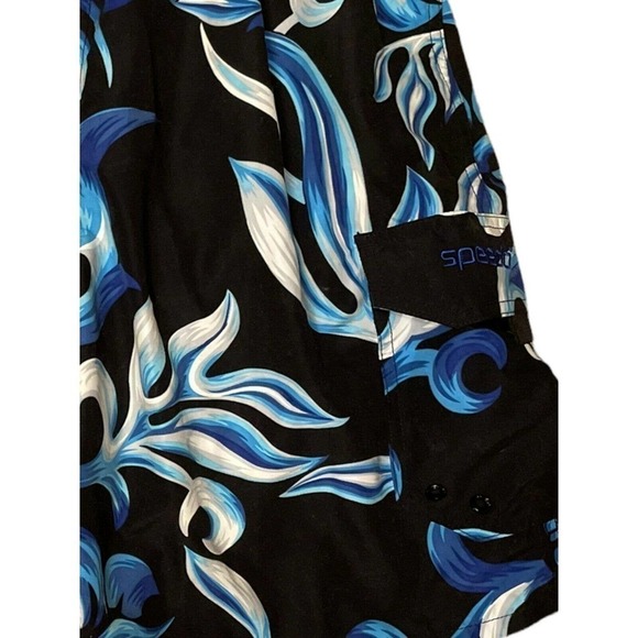 Speedo NEW Men’s Tropical Floral Navy Blue Black and White Swim Trunks Large - Picture 2 of 5
